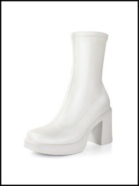 Y2K Ankle Boots Platform Chunky Heel Gogo Boots Square Toe Side Zip PU Leather
